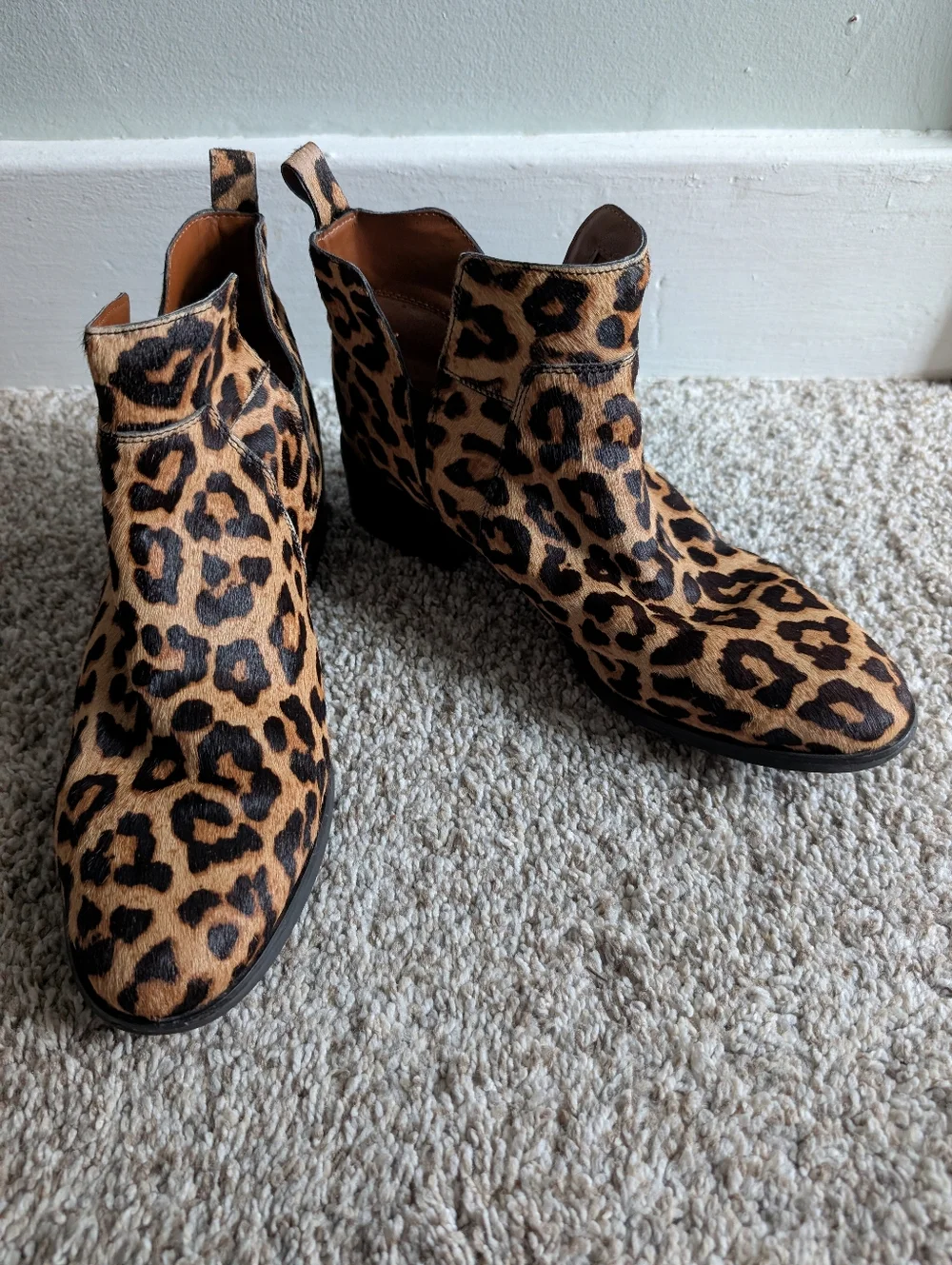 Frank Sarto Leopard‎ Print Leather Ankle Chelsea Boots - Tan/Black Sz 9.5